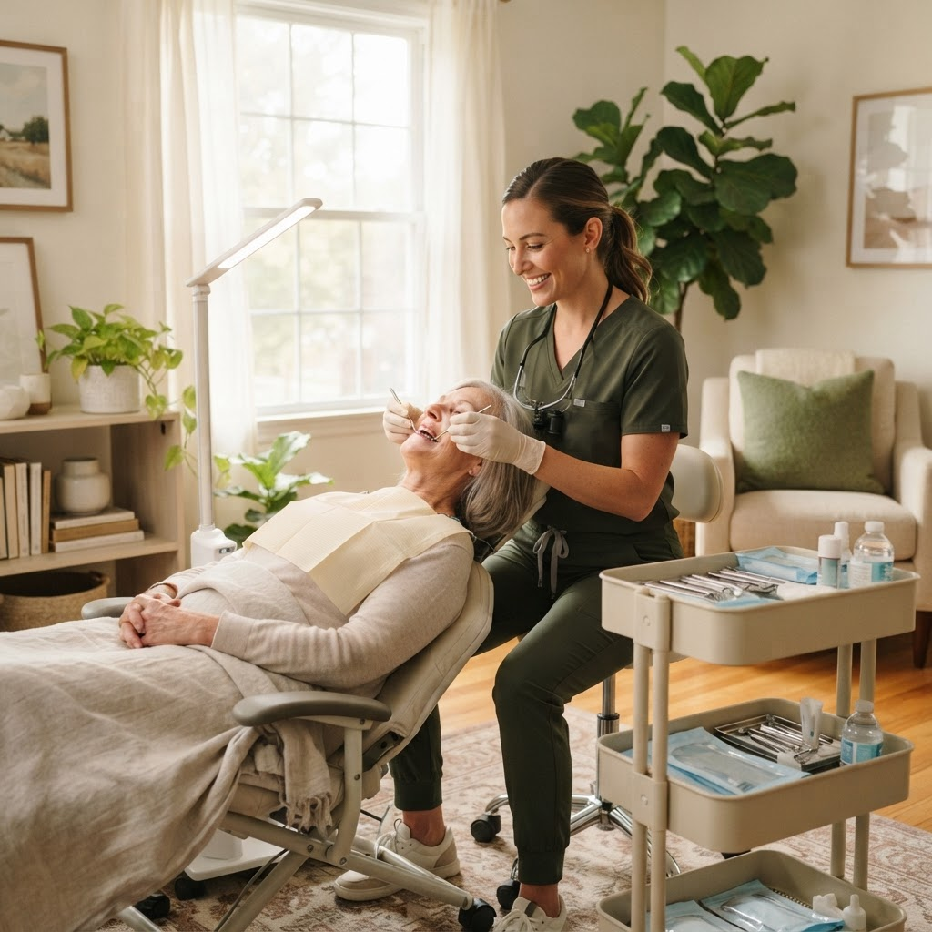 Rooted Smiles Studio — The entire front door for a mobile dental-hygiene practice — designed to make a new service feel legitimate and reachable.